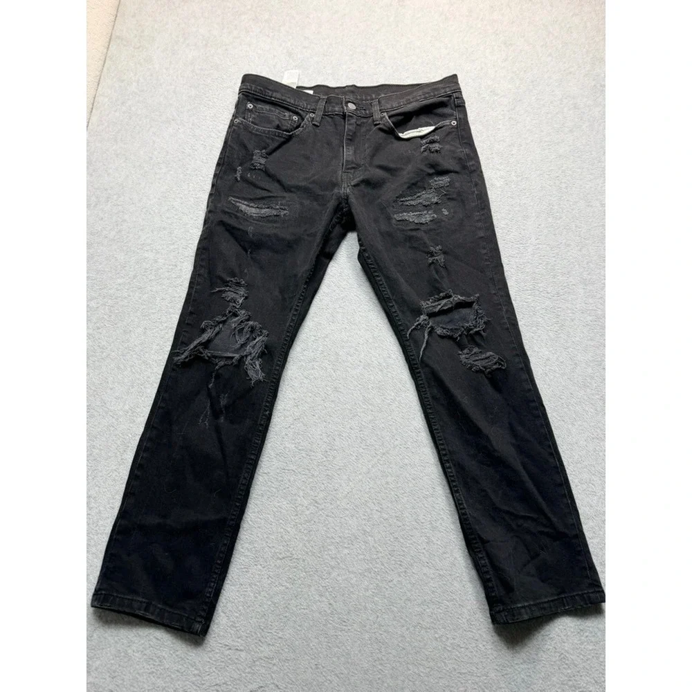 Levis 511 Slim Fit Distressed Ripped Black Jeans Mens 34x30 04511-5317